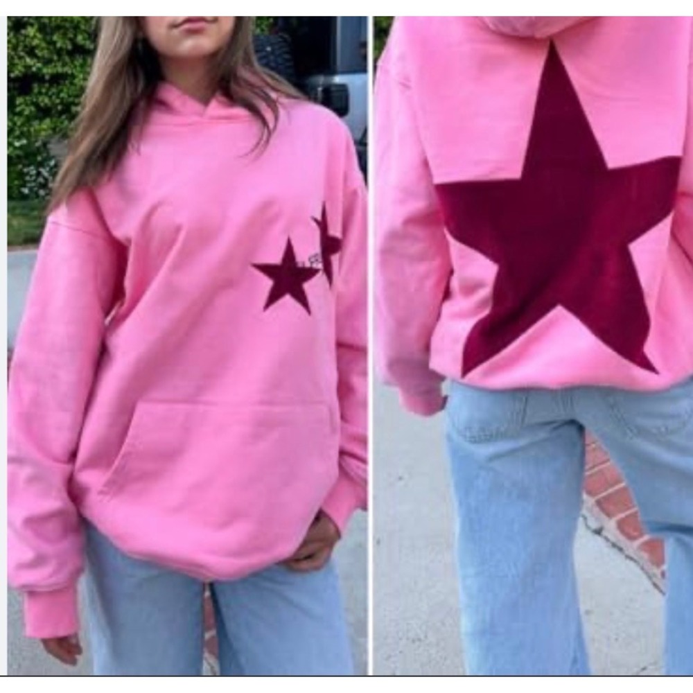 Aelfric‎ Eden Pink Oversized Star Velvet Patch Hoodie  - Womens Medium - Flawed